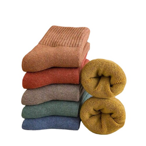 Socks for women in autumn and winter plus velvet and thickened terry socks solid color warm mid-calf socks confinement socks sleep socks sock socks