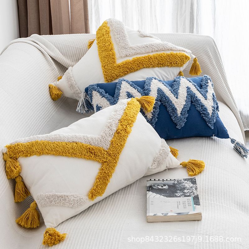Klein Blue Pillow Nordic Style Moroccan Cushion Sofa Tassel Long Pillow Homestay Tufted Pillowcase