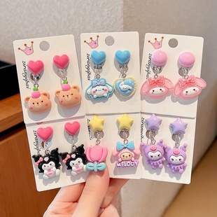 Children's Kulomi Ear Clip Girl Sweet Cartoon Sanrio Princess Wind Earrings Without Ear Holes Jewelry Color Jewelry