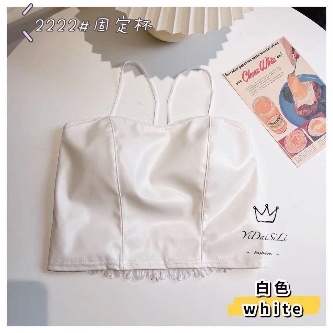 Nueva camisola de cuero de las mujeres de una sola pieza fija Copa sexy encaje belleza espalda desgaste exterior interior superior de las mujeres