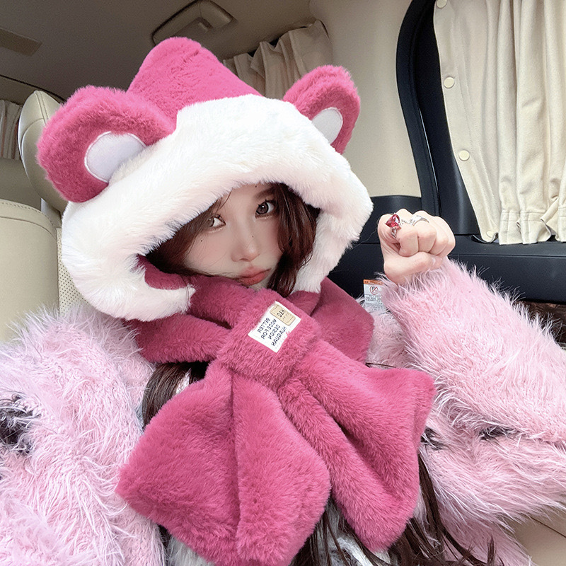 ぬいぐるみクマの帽子女性のための秋と冬 2025 新しいかわいい顔が見える小さな防風暖かい耳保護多用途プルオーバー帽子
