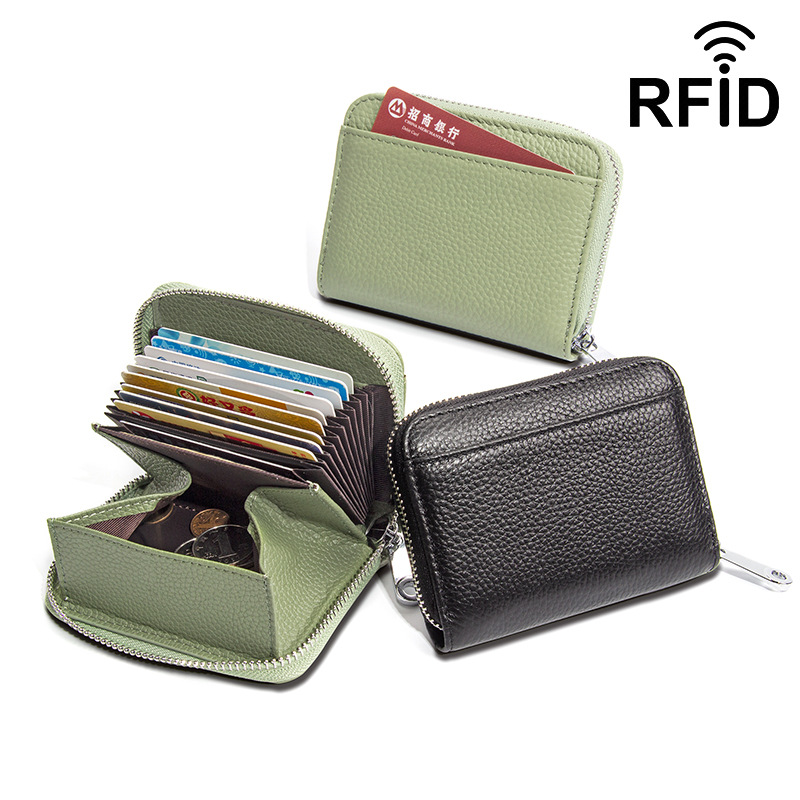 국경 간 일본 RFID 도난 방지 브러시 오르간 카드 가방 대용량 멀티 카드 가죽 카드 세트 동전 교환 가방 도매