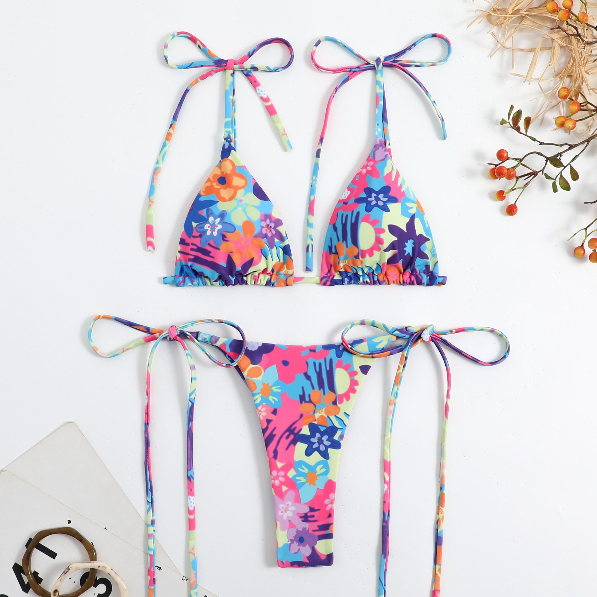 Bra Bra Category Polyester Fabric Type Women's Ditsy Floral 2 Piece Set Bikinis