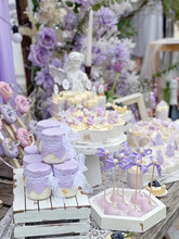 粉紫色甜品台装饰婚礼纸杯子蛋糕插件订婚推推乐贴纸布丁杯封口纸