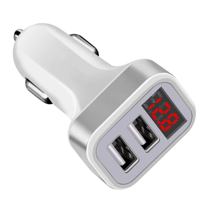 2.4A dual USB digital display Mobil şarj cihazları - silver