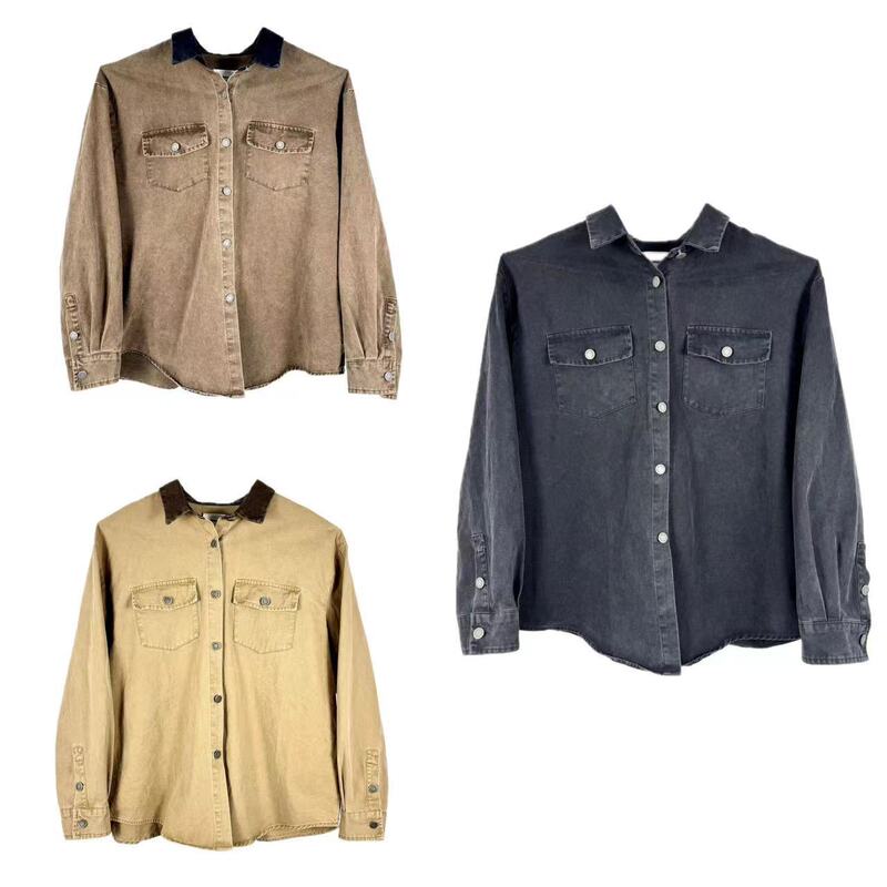 American Retro Pure Cotton Canvas Distressed Washed Work Shirt Jacket Retro Trendy Brand Shirt Jacket Wholesale
