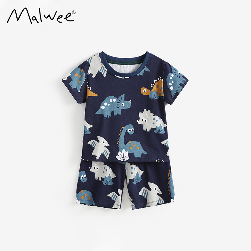 Malwee transfronterizo juego de niños de verano nuevo chico guapo cuello redondo camiseta europea y americana para niños de mediana edad set de verano dos piezas