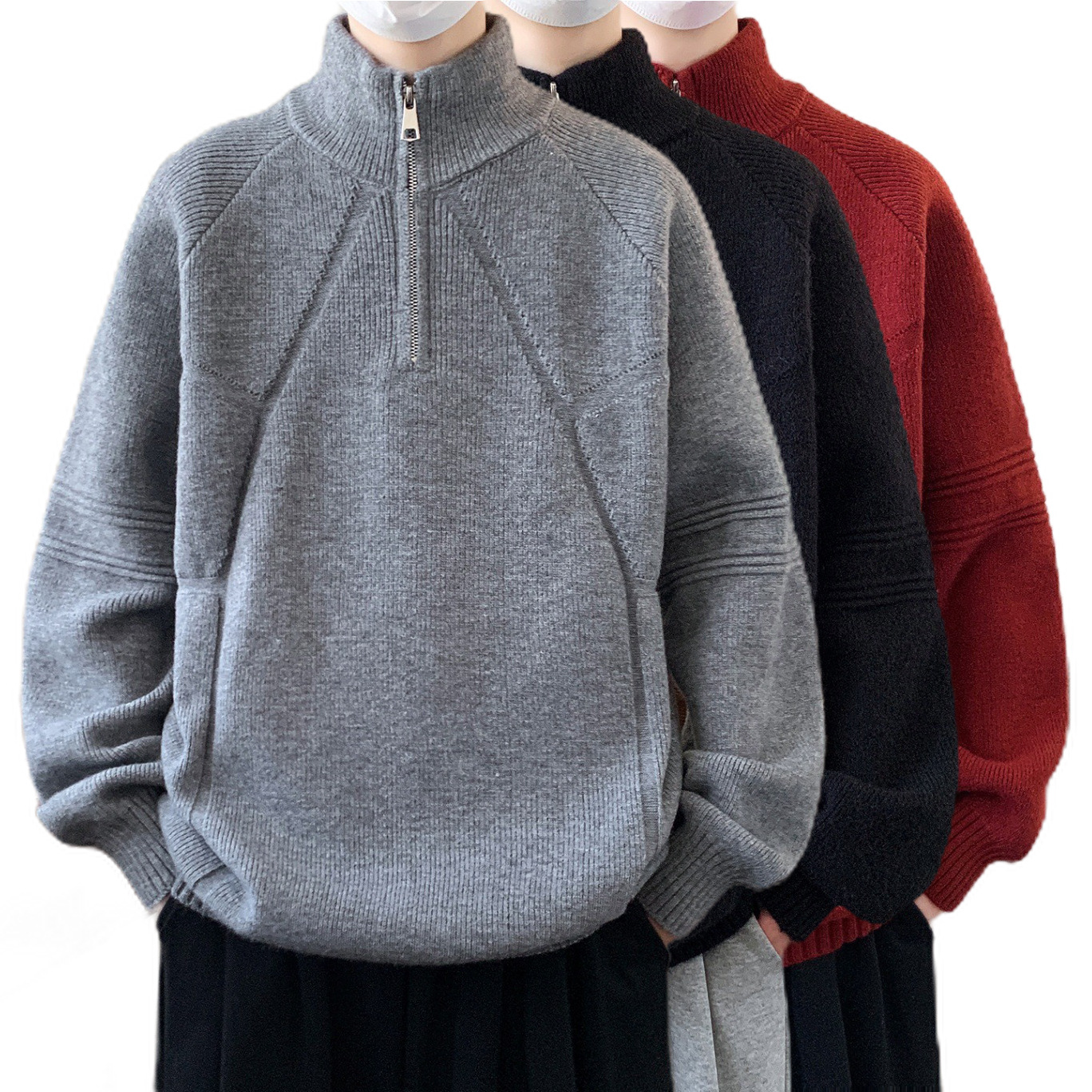 Explosiones transfronterizas de tamaño europeo camisa de punto suéter hombre medio cremallera línea de cuello chaqueta de tendencia de negocios fábrica al por mayor