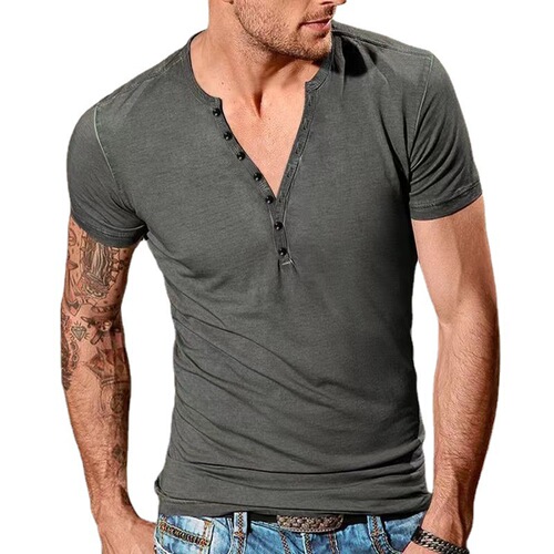 New Summer Men's Fashion Casual Henry-Neck Short-Sleeved T-Shirt—Men's Slim-Fit Sports Base Layer Top