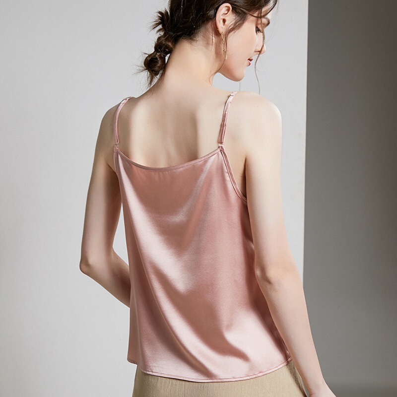 Women's Off-collar Silk Satin Camisole Vest for Summer Outer Wear Large Size Suit Base with Simple Professional Suit