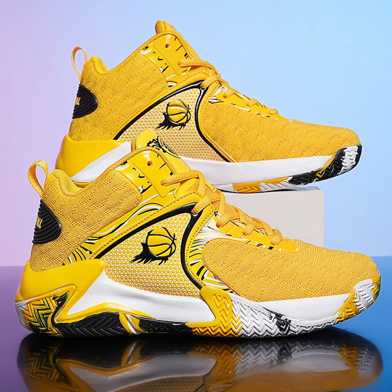 Mesh Extra-Large Size 4748 Yellow Basketball Shoes for Big Feet, Trendy Youth Competition and Practical Sneakers for Export