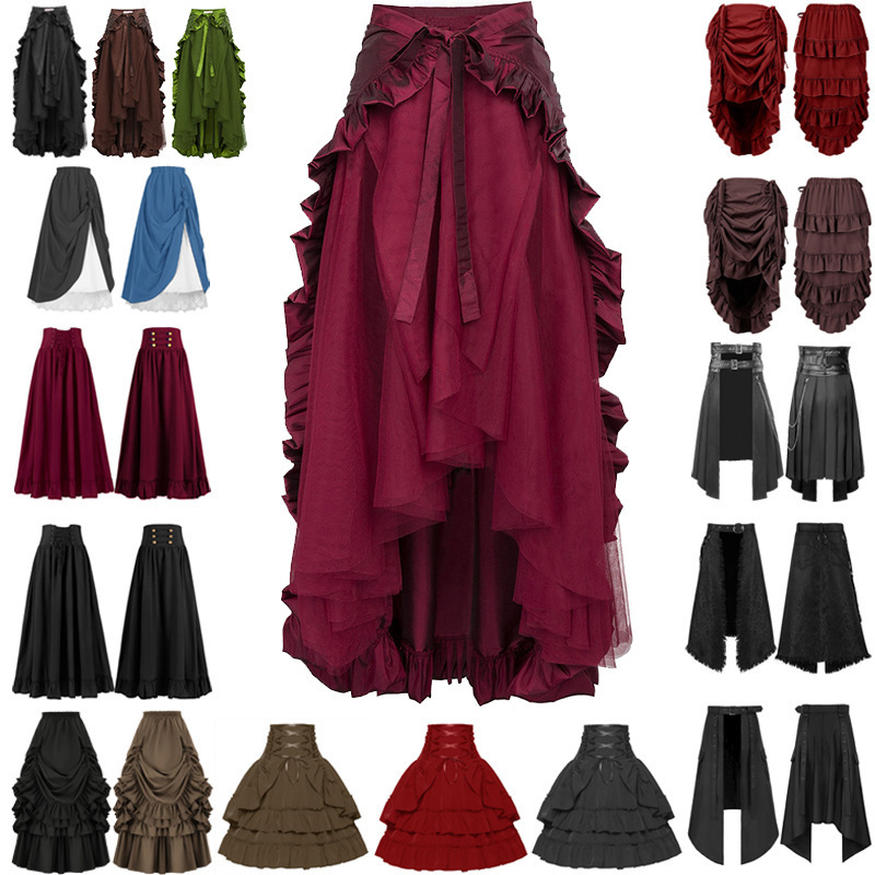 2026 Spring European and American Retro Style Women's Waist-Cinching Solid Color Dance Skirt Cosplay Foreign Trade Clothing Waist-Cinching