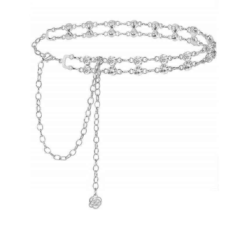European American Cross-border Jewelry: Metal Women's Waist Fashionable And Versatile, Double-row Crystal Inlaid With_voghion.com