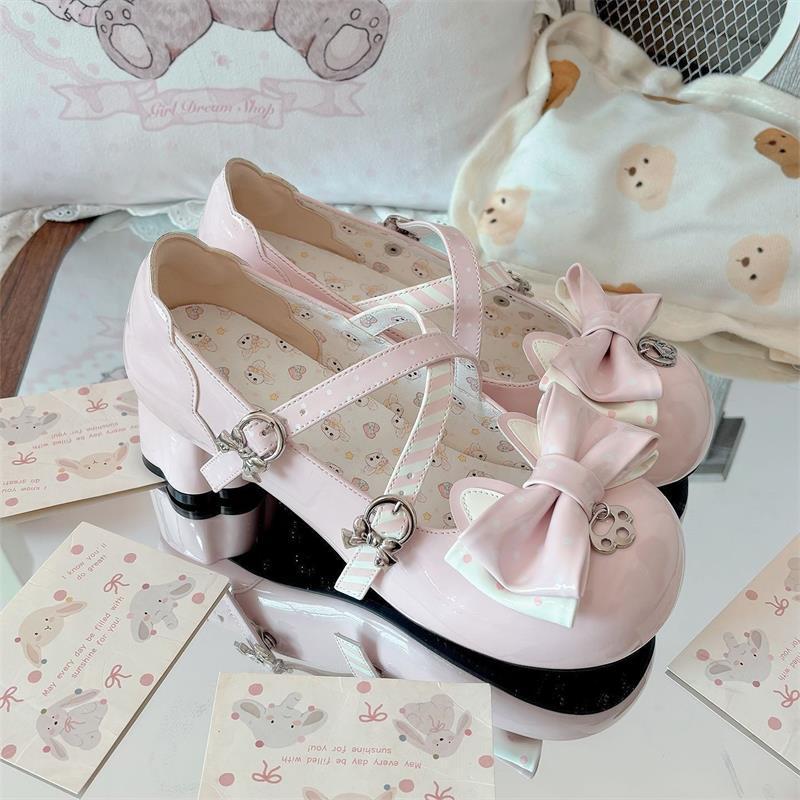 Dulce arco Lolita zapatos de una sola pieza encantadores zapatos de cuero Lolita zapatos Lolita cabeza redonda zapatos Lolita
