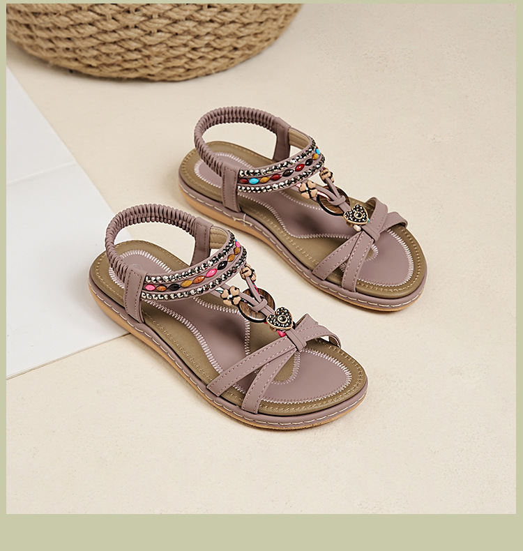 ielts run new summer 2025 spring and summer rhinestone casual seaside beach flat sandals women's comfortable all-matching 676- undefined