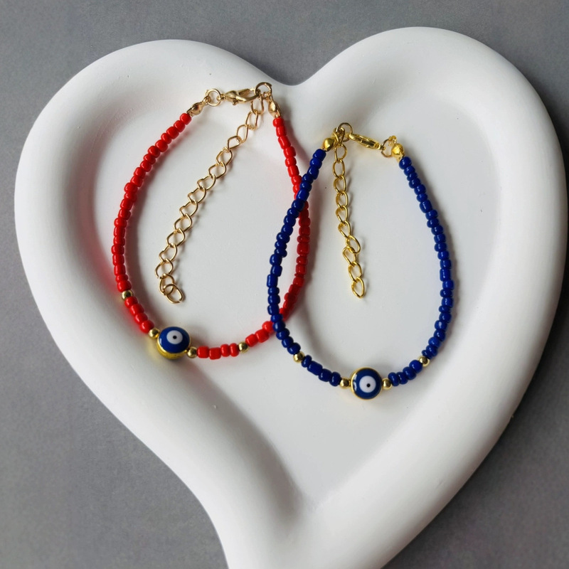 Amazon Colorful Flower Rice Beads Friendship Couple Evil Eye Handmade Bracelet Bohemian Style Ins Bracelet