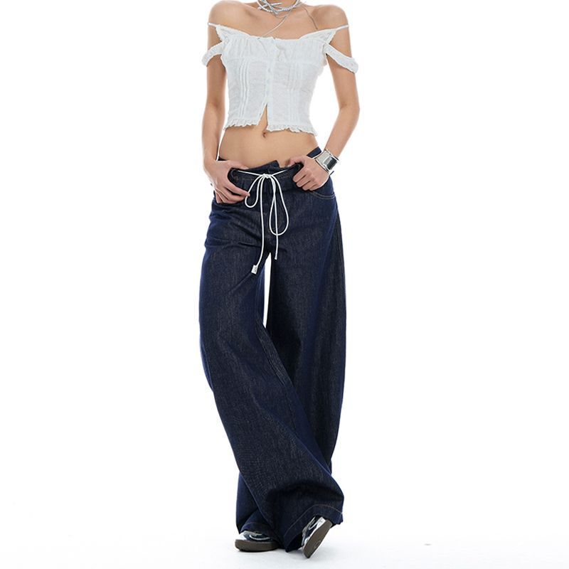Spring 2025 New Arrival Ear-rimmed Double Waist American Style Spice Scimitar Pants Design Washed Slim Look Jeans Women