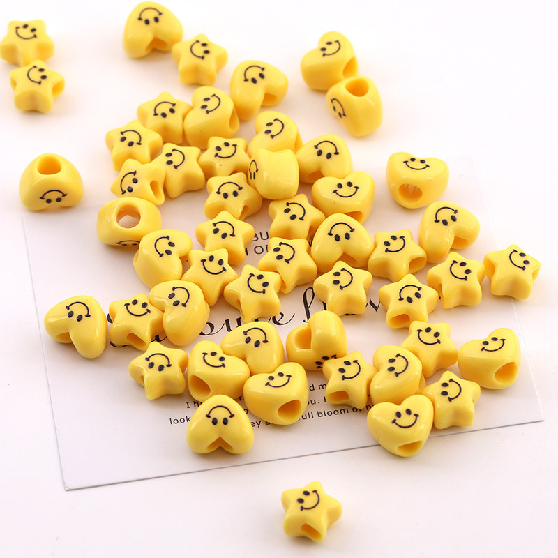 Cute Big Hole Smiling Face Star Heart Acrylic Loose Beads DIY Handmade Mobile Phone Chain Beaded Jewelry Accessories