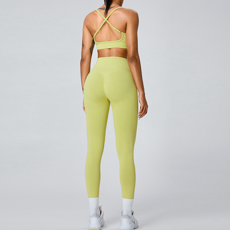 Europa y América nueva ropa de yoga sin costuras traje de las mujeres espalda cruzada ropa interior deportiva Peach Hip lifting pantalones de yoga de secado rápido