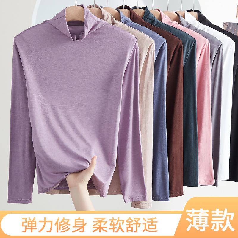 Camiseta modal de manga larga para mujer 2023 otoño nueva camisa de fondo de cuello alto para mujer ropa interior slim fit Plus size Top para mujer invierno