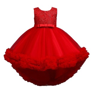 New Flower Girl Dress Children's Lace Princess Dress Tail Pouch Dress Girls' Dovetail Wedding Dress Piano Performance