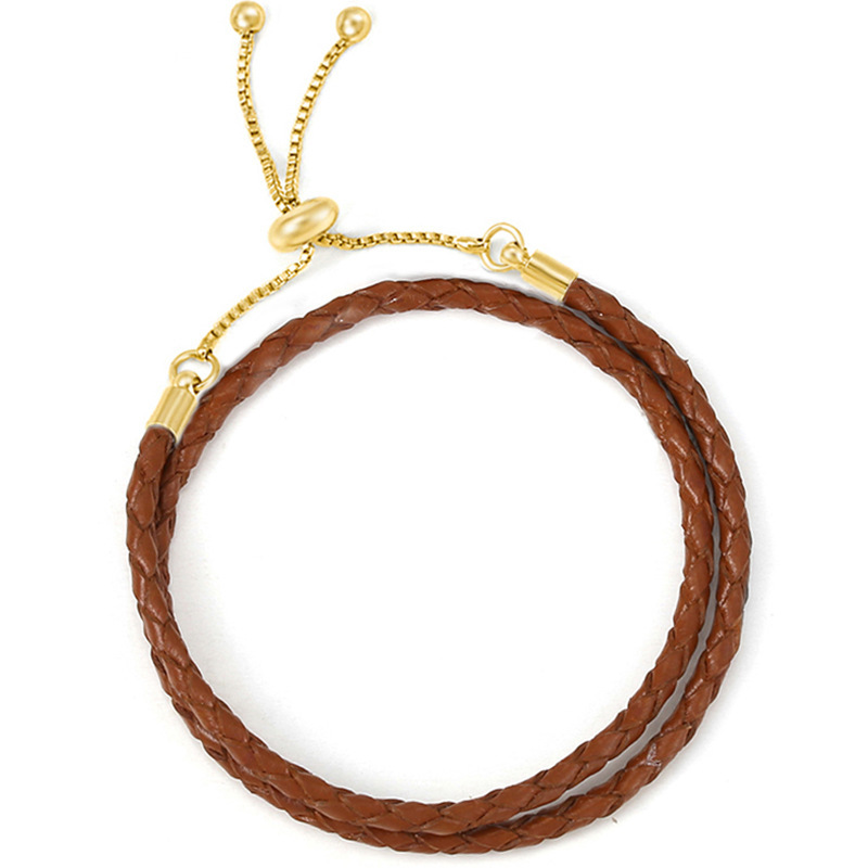 Goldperlen-Armband mit Schnalle, Damenarmband aus Lederband, doppelte Schlaufe, mehrfarbiger Stil, Basic-Kette_voghion.com