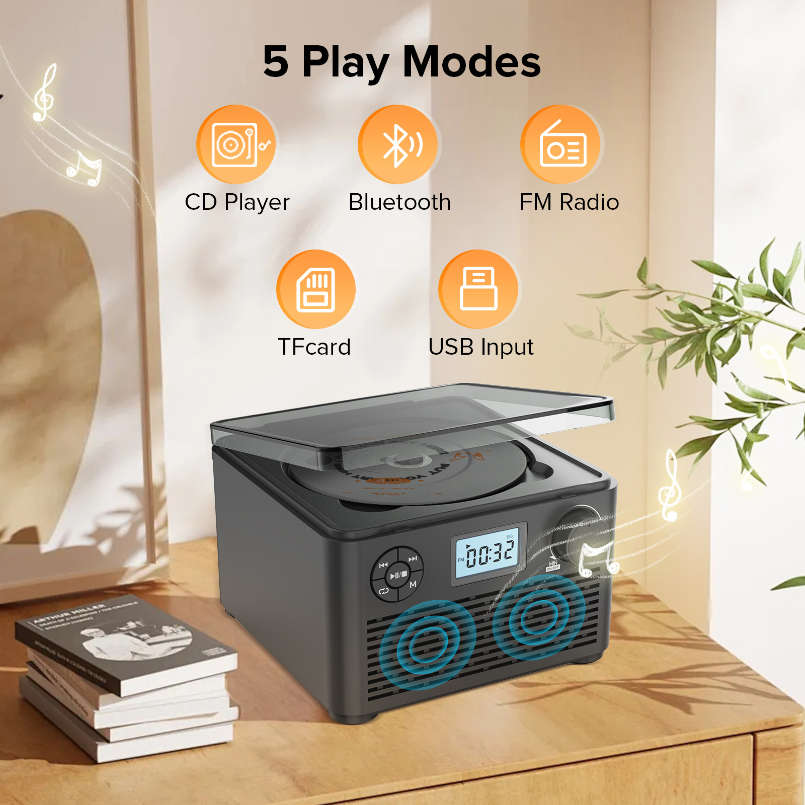 Draagbare cd-speler met luidsprekers en Bluetooth, kleine oplaadbare cd-speler met USB-aansluiting, mp3-speler en FM-radio._voghion.com