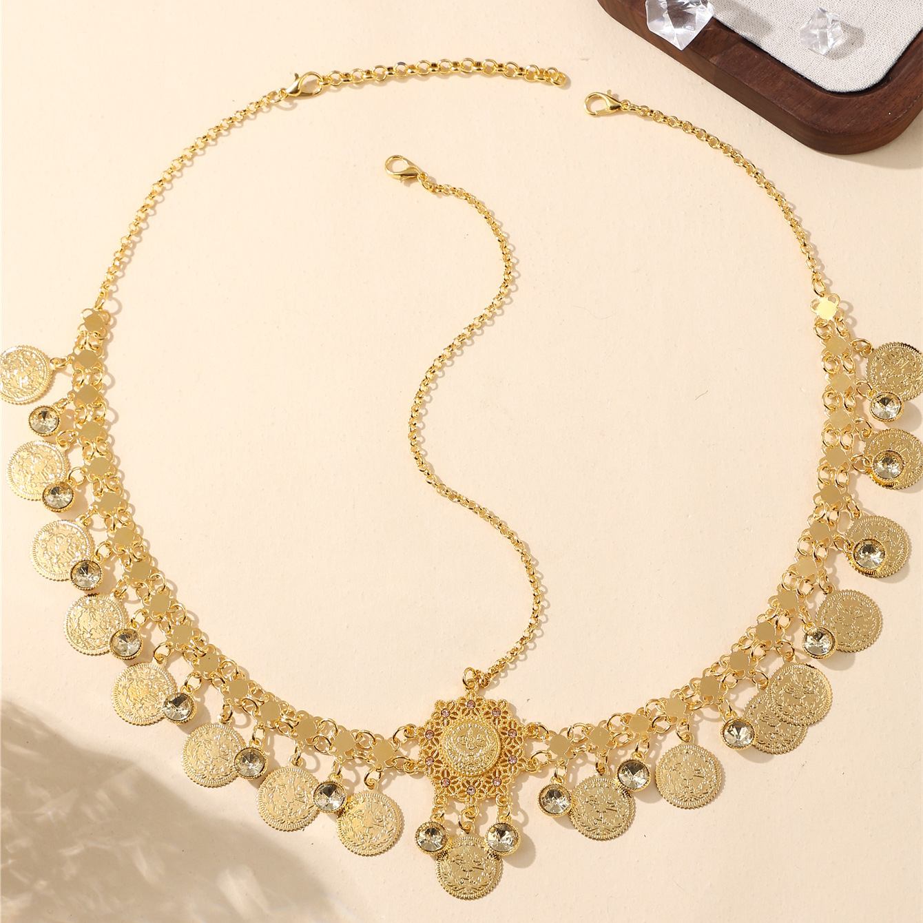 Middle Eastern Arabic Style Bridal Wedding Women's Headwear Hair Accessories Coin Tassel Rhinestone Inlaid Head Chain