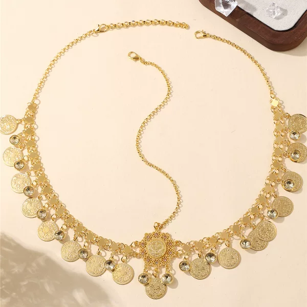 Middle Eastern Arabic Style Bridal Wedding Women's Headwear Hair Accessories Coin Tassel Rhinestone Inlaid Head Chain