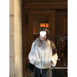 厂家直销板栗可可暖冬咩咩大毛领短款环葆羊羔毛保暖厚外套