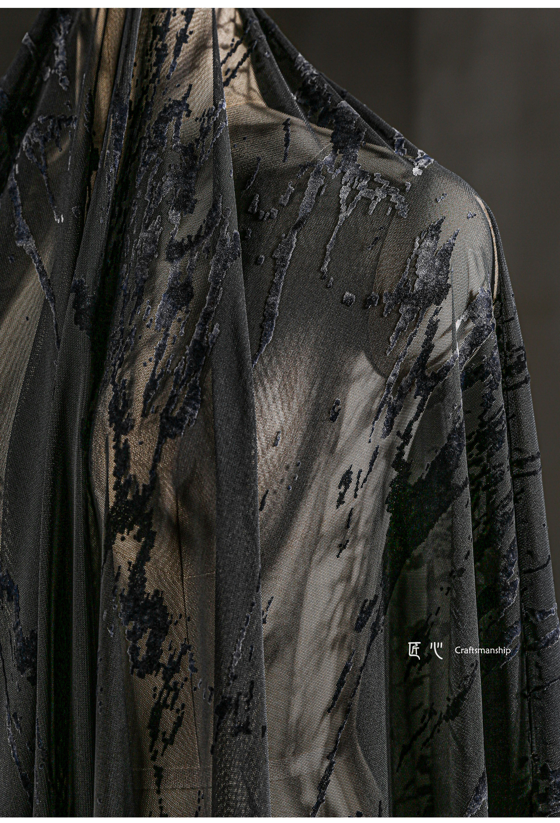 黑色闪电植绒网纱 蕾丝暗花渐变肌理弹力立体肌理服装设计师面料-阿里巴巴