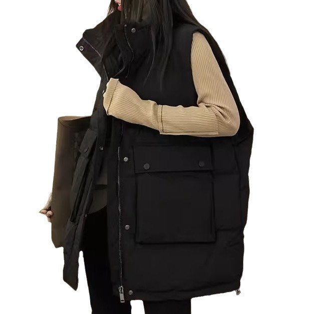 Diseño de nicho Chaleco de Bolsillo grande de las mujeres de media longitud Otoño e Invierno Nuevo chaleco suelto Chaleco de pan de las mujeres image 6
