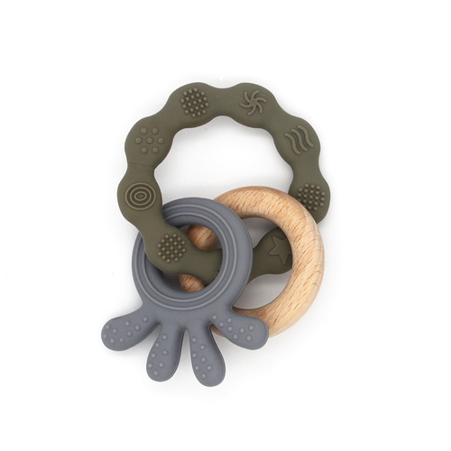 New Octopus Maple Wood Baby Teether Food-Grade Baby Grinding Toy Silicone Baby Intelligent Toy