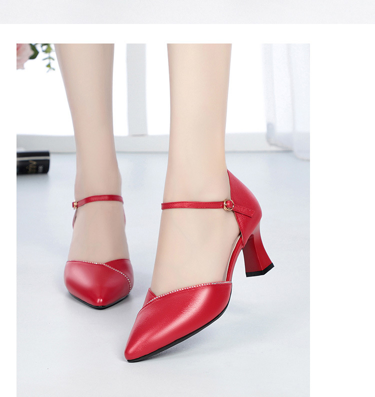 Sandal quai ngang da thật gót vuông mũi nhọn cho nữ, giày cao gót hở mũi kiểu dáng sang trọng — Màu be chi tiết 17