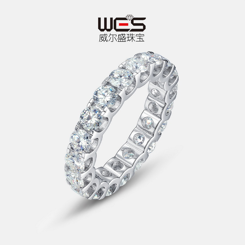 Reproducción en caliente transfronteriza, diseño de lujo ligero, hilera completa de diamantes, anillo de piedra de moissanita, anillo de diamantes de color brillante de plata S925, estilo europeo y americano