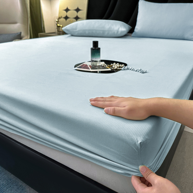 Hotel-Style Jacquard Brushed Flannel Fitted Sheet, Full-Coverage Mattress Protector, Brown Mattress Cover, Fitted Sheet Type