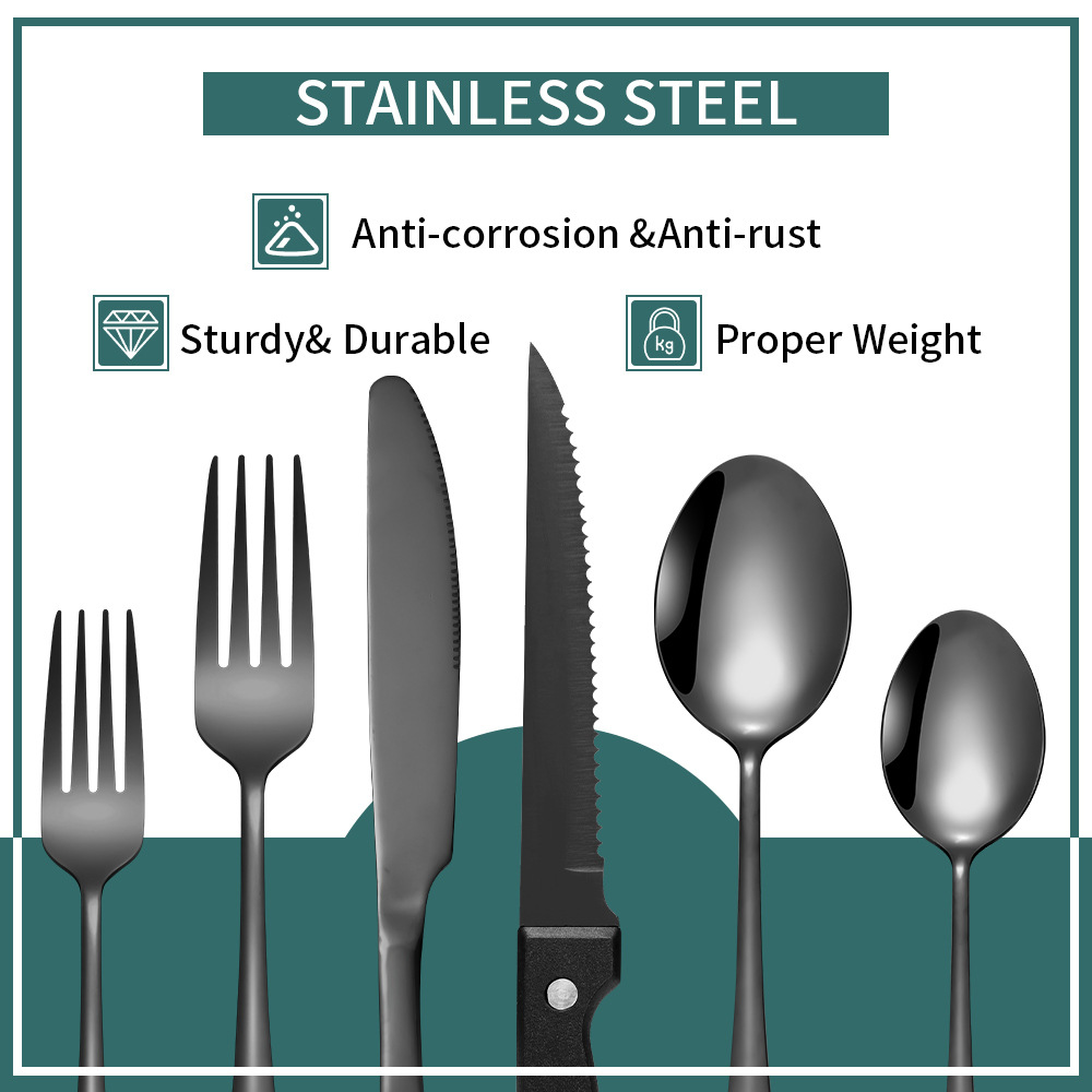 跨境亚马逊1010不锈钢刀叉勺套装 24件套餐具套装 西餐牛排刀叉勺