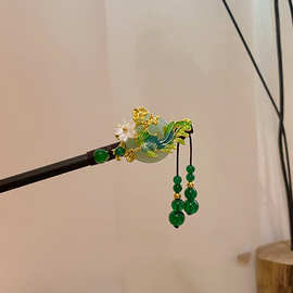 复古凤凰发簪木簪步摇配汉服马面裙古风发饰凤钗仿玉簪子旗袍女