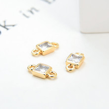 diy饰品耳饰材料配件14K包金方形双环吊坠手链连接项链锆石吊坠