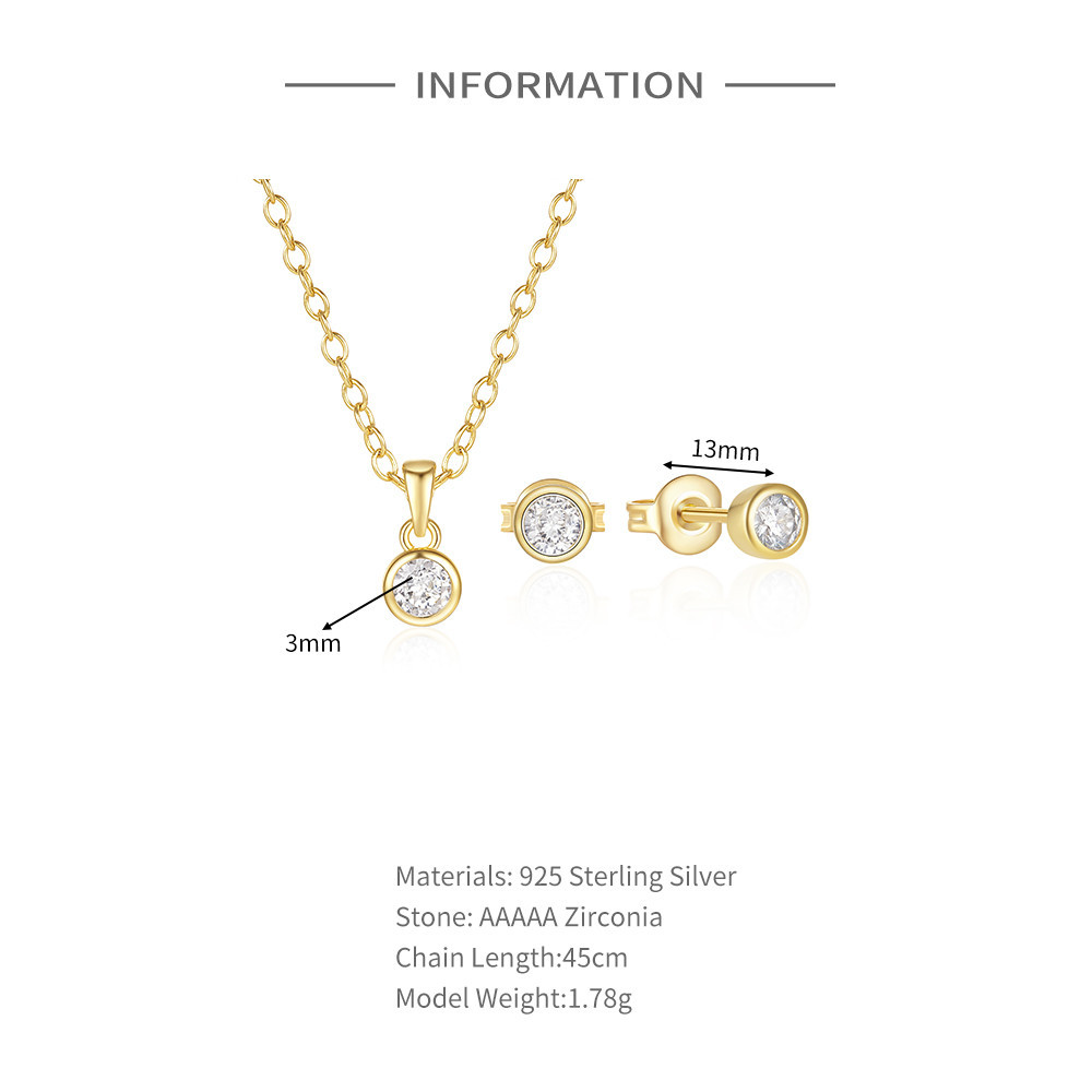 6g Weight Zircon Inlay Material Jewelry Set Classification Earrings + Necklace Quantity Holiday, Daily Occasion 925 Sterling Silver Material Round Pattern Women's Gender Inlay Design Shiny Style 925 Sterling Silver Zircon Inlay Round Jewelry Set 无
