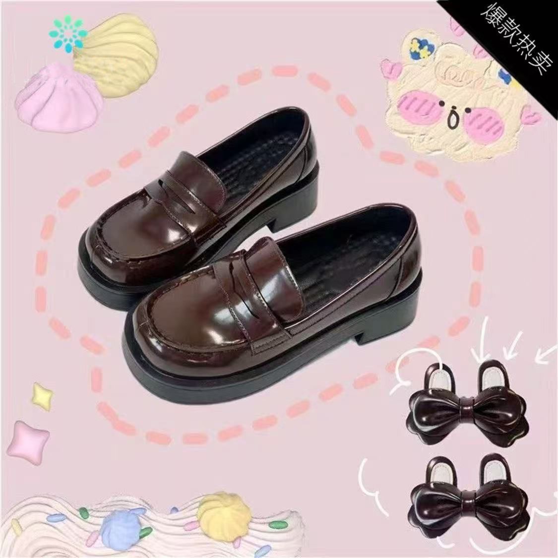 原创高校制服木马方头jk鞋高学院风兔耳朵皮鞋韩版可爱多女鞋