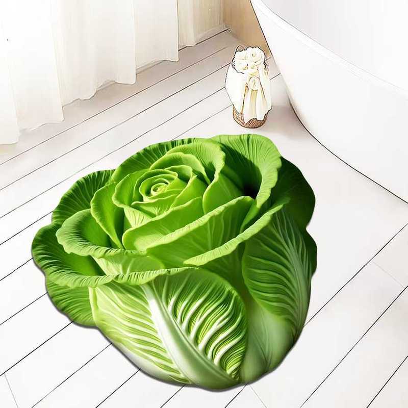新款3D立体白菜百财水晶绒地垫客厅装饰垫卧室床边毯卫生间吸水垫|undefined