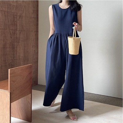 Cross border Easy Cotton and hemp vest Jumpsuits Large fashion Paige Show thin Jumpsuit leisure time Flax trousers