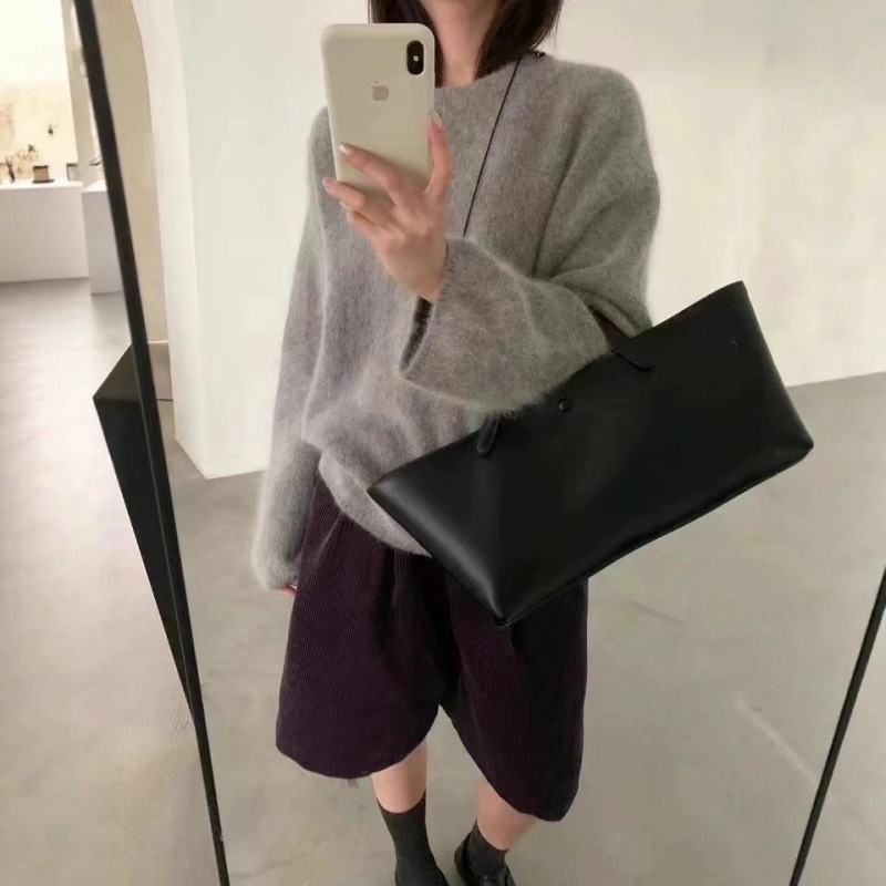 慵懒风仿水貂套头圆领毛衣女秋冬新款宽松长袖软糯跨境针织上衣女|undefined