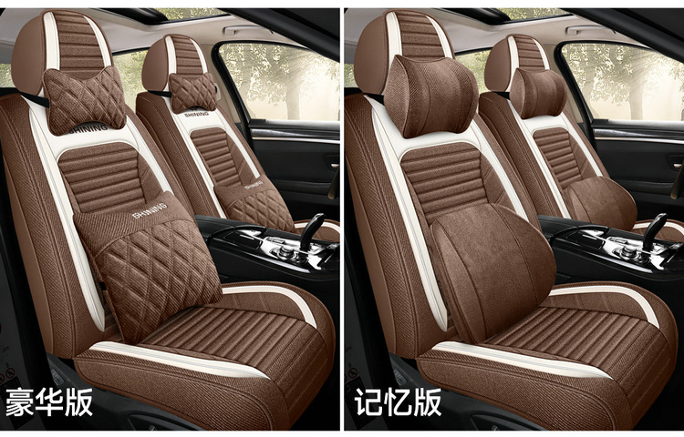 Car Seat Cushion Cover, Linen Full Surround Fabric Seat Cover, Universal for All Seasons, Summer Seat Cushion