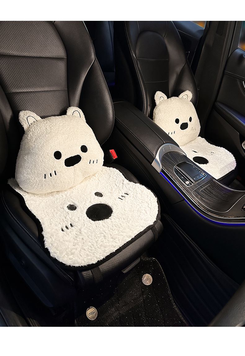 New West Highland Car Seat Cushion Winter Stuffed Thickened Car Seat Cushion Cute Cartoon Car Interior Accessories