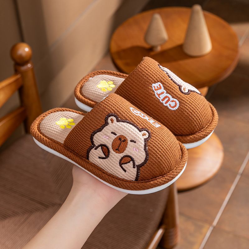 Children's Linen Slippers Spring and Autum Boys and Girls Indoor and Outdoor Wear Non-Slip Home Kidsren's Cute Cartoon Slippers