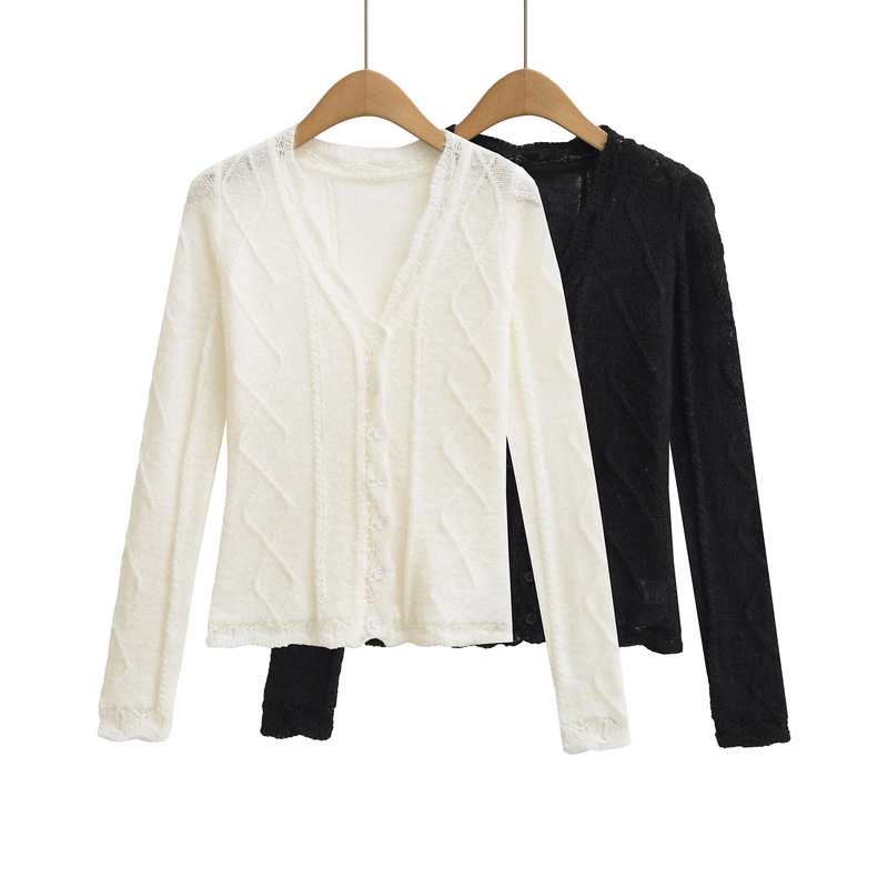 Autumn Lace Knitted Cardigan Women's New Elegant Long-Sleeved Wool Knitwear Beautiful Mohair Top Korean Style Jacket