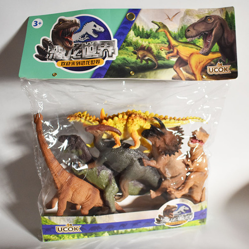 Bag with 6 9-inch dinosaur toy models, simulation animal, Triceratops and Brachiosaurus, for boys