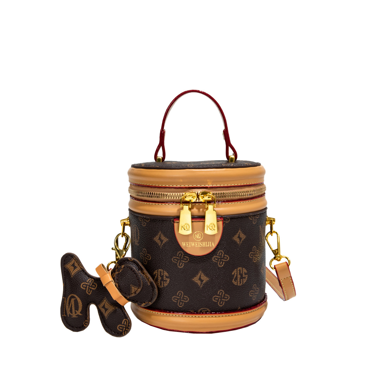 Bolso de cubo portátil con costuras de impresión retro transfronterizo para mujer 2025 nueva moda presbiteriana bolso de mensajero de un solo hombro para mujer